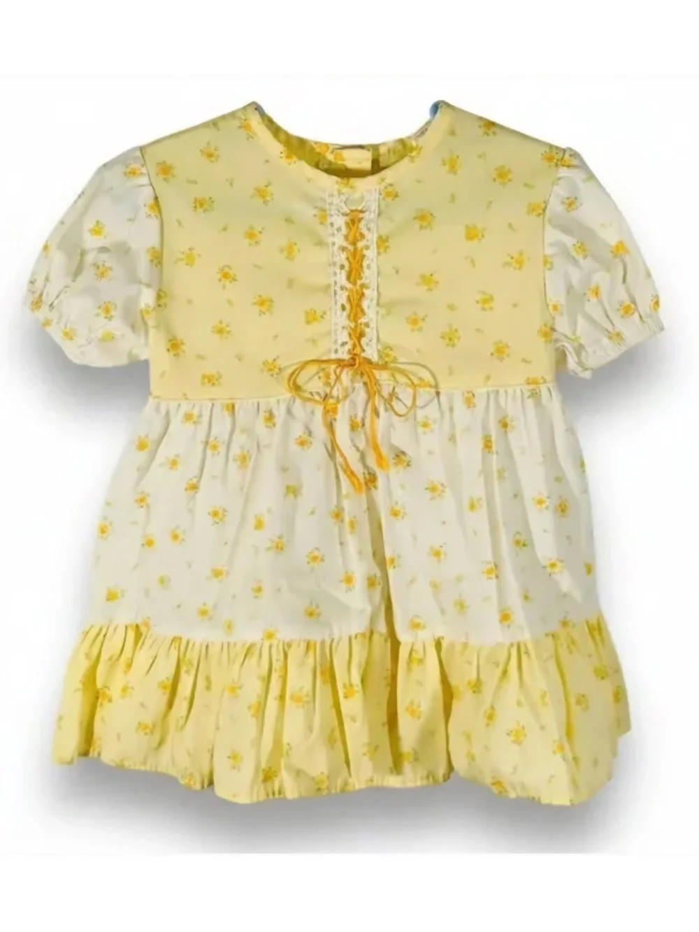 Bloome De Jeune Fille Vintage Prairie Dress Yellow Floral Puff Sleeve 3T